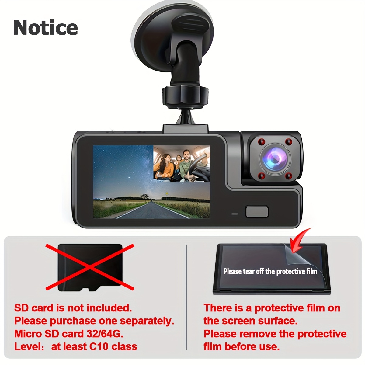 Dash Cam Front And Inside, Front Camera 1080P & Inside Camera 720P Recording Car DVR Cam with 170° Wide Angle, Night Vision, Small Dash Camera for Cars, 24H Parking Monitor, Loop Recording, G-Sensor, Without SD Card