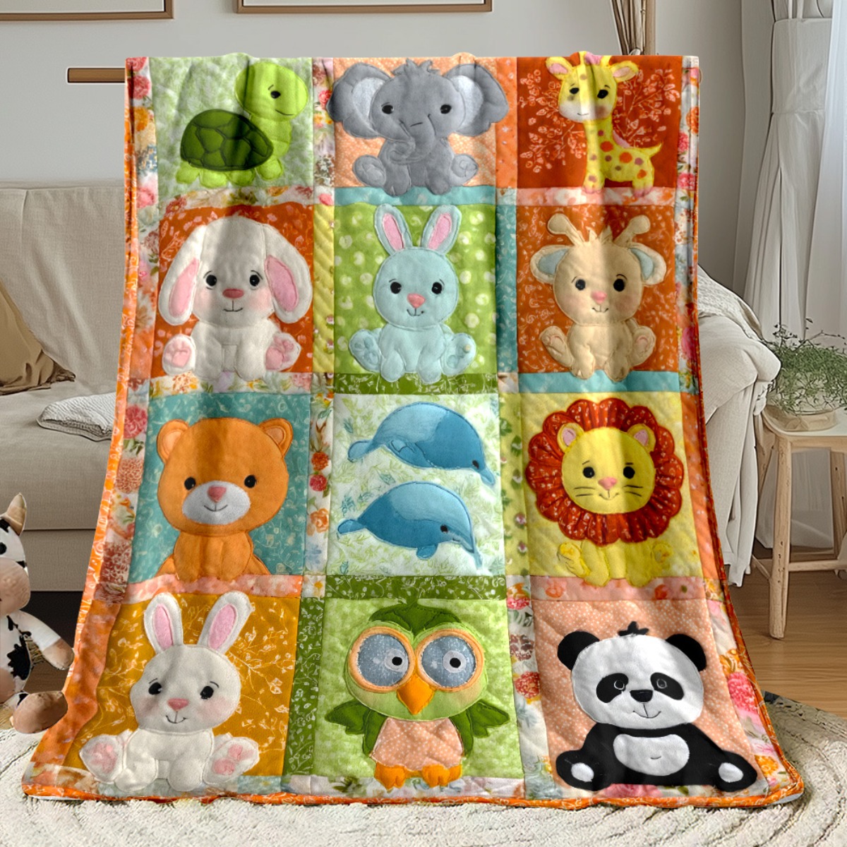 Vibrant Animal Print Blanket Suitable for Any Season - Soft Lightweight Warm Flannel Bedspread with Multicolor Patterns, Cozy Bedding Gift for, for, Camping, Sofa,